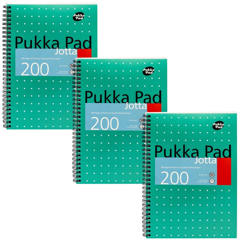 Pukka Pad, B5 Metallic Jotta Book 3-Pack for Home, School, and Office â€“ 10 x 8 in â€“ Wirebound Notebook with 8mm Lines and 80GSM Paper â€“ Features Perforated Edges - 200 Pages, Green - Image 1